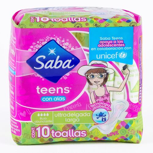 Saba Teens con Alas Ultra Delgada con 10 Pzs.