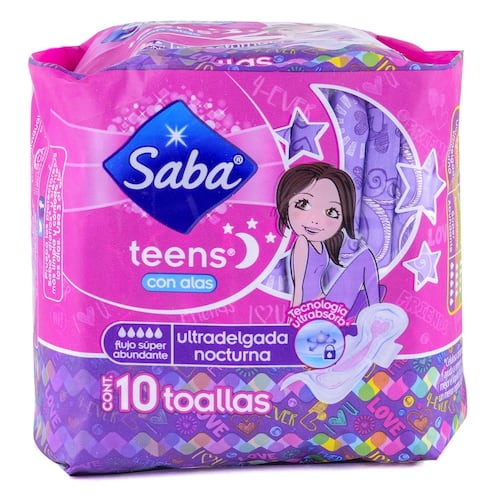 Saba Teens con Alas Ultra Delgada Nocturna con 10 Pzs.