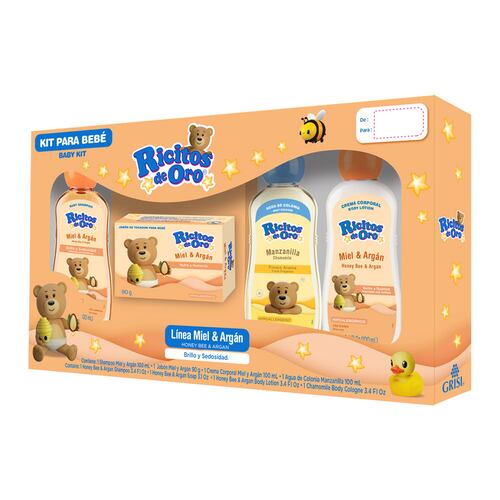 Mini Kit de Miel y Argán Higiene Bebé con 4 Piezas Ricitos de Oro
