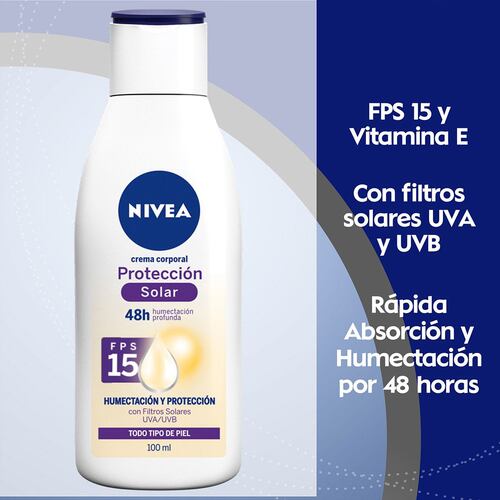 Crema Corporal Humectante con Vitamina E y Aloe, Protección UV Fps15, 48 horas Humectación Profunda, 100 ml