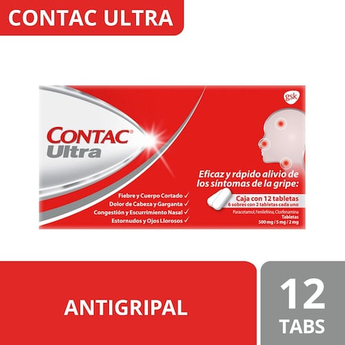 Pastillas Antigripales Contac Ultra 12 tabletas