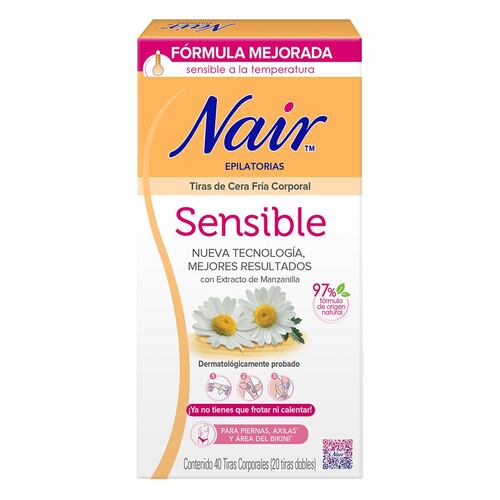 Tiras de Cera Fría Corporales para Piel Sensible con Extracto de Manzanilla Nair
