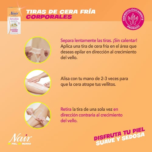 Tiras de Cera Fría Corporales para Piel Sensible con Extracto de Manzanilla Nair