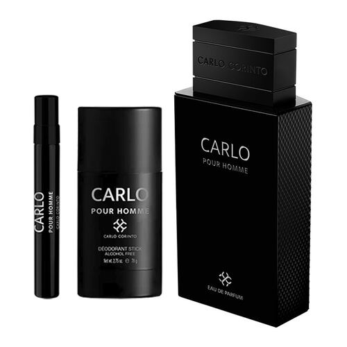 Estuche para Hombre Carlo Corinto Pour Homme EDP 100ml +Perfumero EDP 10ml+Deo Stick 78g
