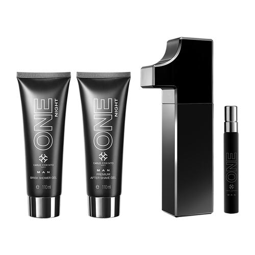 Estuche para Hombre Carlo Corinto One Night Man EDP 100ml + After Shave Gel 110ml + Body Shower Gel 110ml +EDP 10ml