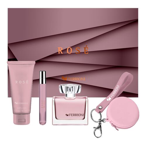 Estuche para Mujer Ferrioni Rosé EDT 100ml + Body Shampoo 100ml +EDT 10ml + Monedero