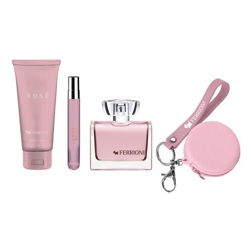 Estuche para Mujer Ferrioni Rosé EDT 100ml + Body Shampoo 100ml +EDT 10ml + Monedero