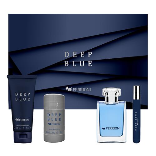Estuche para Hombre Ferrioni Deep Blue EDT 100ml + After Shave Gel 100ml +EDT 10ml + Deo Stick 78g
