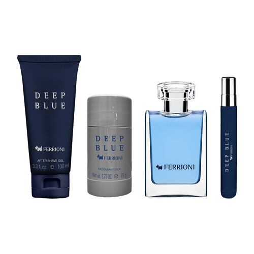 Estuche para Hombre Ferrioni Deep Blue EDT 100ml + After Shave Gel 100ml +EDT 10ml + Deo Stick 78g