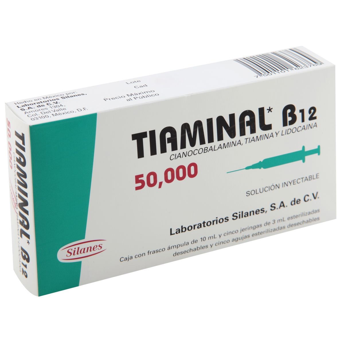 dosis injectable de tiaminal b12 50.000 50,000 Con mpula 10 ML + 5 Jeringas De 3 ML Tiaminal B12 With 5 Ampoules