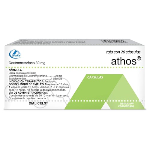 Athos 30 mg 20 cápsulas. Bromhidrato de dextrometorfano