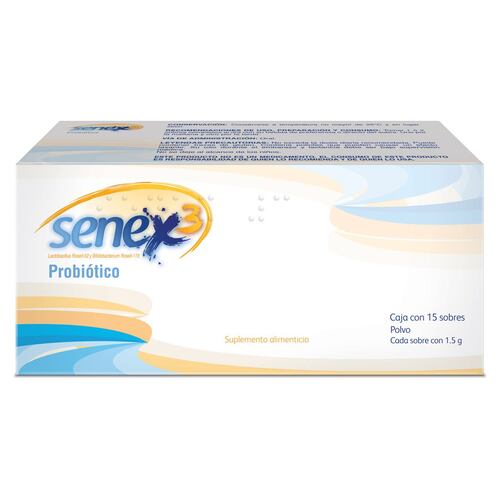 Senex3® caja con 15 sobres 1.5 g. Lactobacillus rosell 52 - bifidobacterium rosell 175 Lactobacillus.