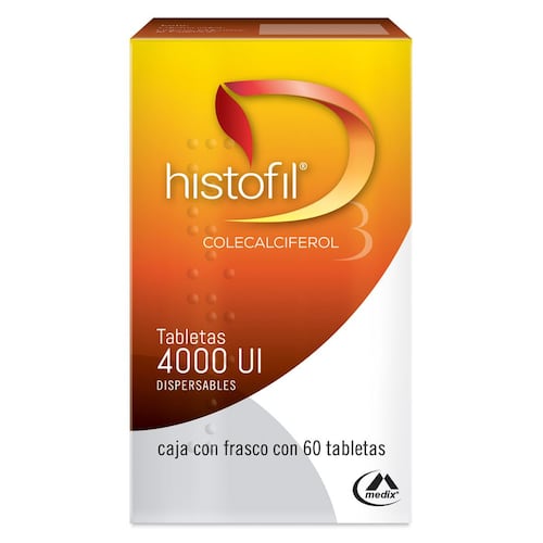Histofil 4000 UI (vitamina D3) frasco con 60 tabletas. Colecalciferol.