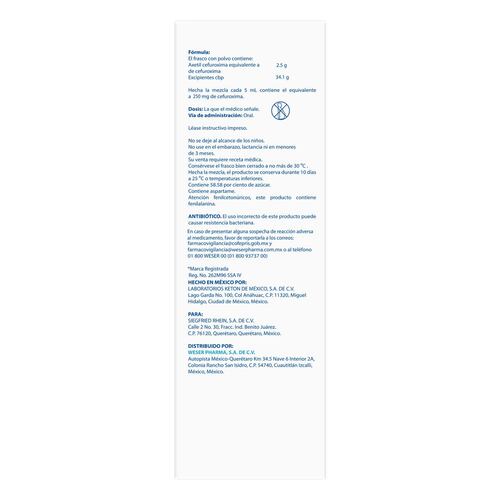 Cefuracet Suspensión 250Mg/5ML, Frascon con 50 ml.