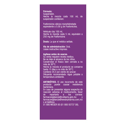 Fossin Suspensión 250 Mg/5ml Frasco con 120 ml.