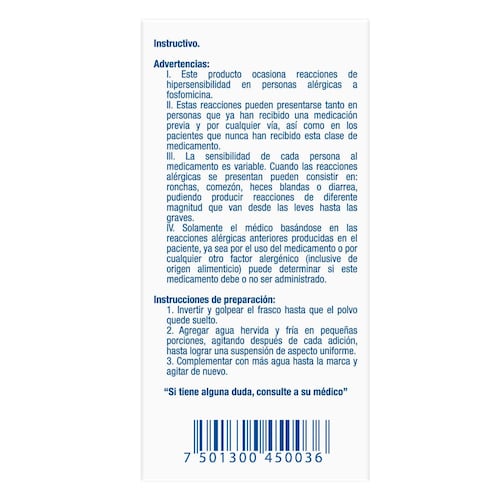 Fossin Suspensión 250 Mg/5ml Frasco con 120 ml.