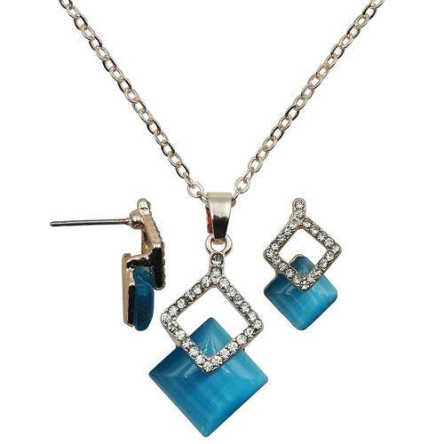 Set de collar y aretes plateado con ojo de gato  birma J6429-R