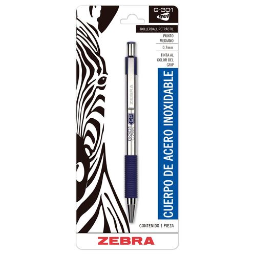 Bolígrafo Rollerball Retráctil Zebra G-301 Azul Blíster