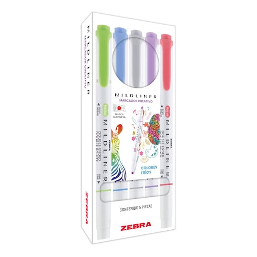 Set Marcador Creativo Zebra Mildliner Colores Fríos 5 Piezas