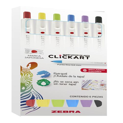 Set Marcador de Arte Zebra Clickart Colores Brillantes 6 Piezas