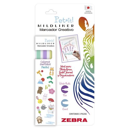Set Marcador Creativo Zebra Mildliner Colores Pastel 3 Piezas