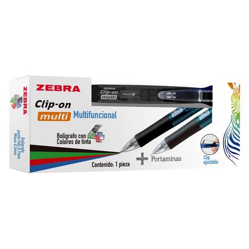 Bolígrafo Retráctil Zebra Clip-on Negro Multifuncional + Portaminas 4 Colores