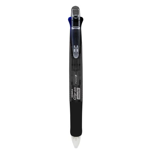 Bolígrafo Retráctil Zebra Clip-on Negro Multifuncional + Portaminas 4 Colores