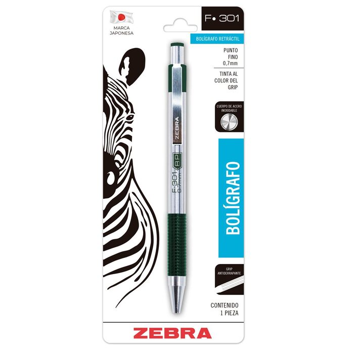Boligrafo Zebra F301 Color Verde Punto Fino 0.7mm BL1