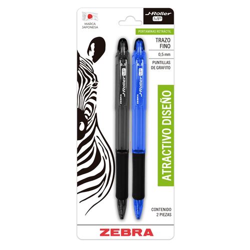 Set Portaminas Retráctil Zebra J-Roller MP 0,5mm Negro-Azul 2 Piezas
