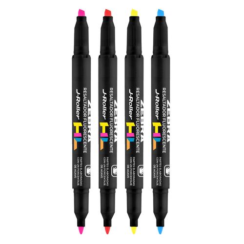 Set Resaltador Tinta Flourecente Zebra J-Roller 4 Piezas