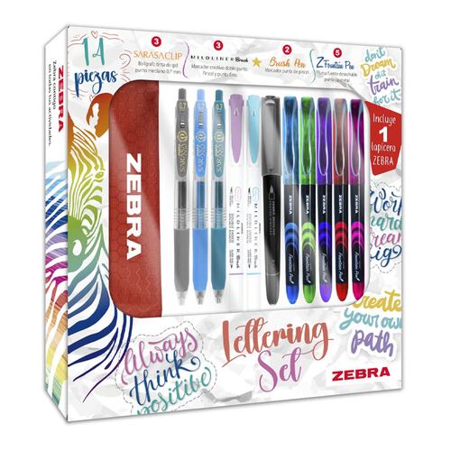 Set de Escritura Zebra Lettering Marcadores + Bolígrafos 14 Piezas