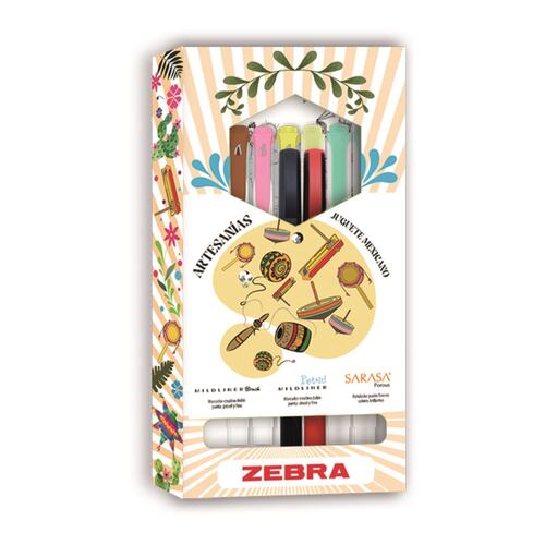 Set de Escritura Zebra Edición Artesanías Juguetes Mexicanos Marcador + Rotulador 8 Piezas