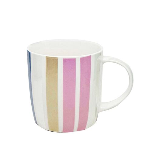 Taza cerámica con diseño de franjas de colores