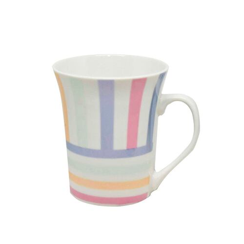 Taza cerámica con diseño de franjas diagonales de colores
