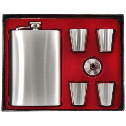 Juego licorera 9 onzas, 4 vasos y embudo
