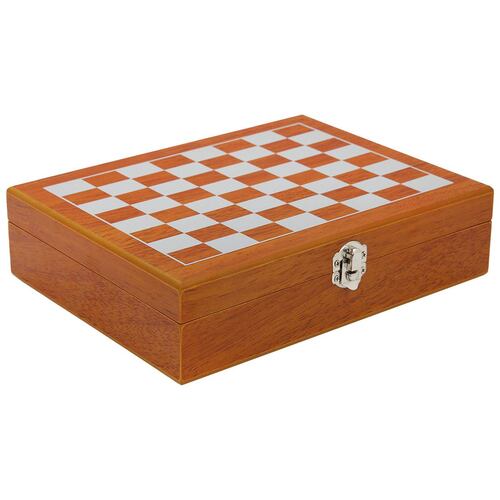 Juego de licorera 8 onzas, 2 vasos, cuchillo, tenedor y juego de ajedrez con estuche