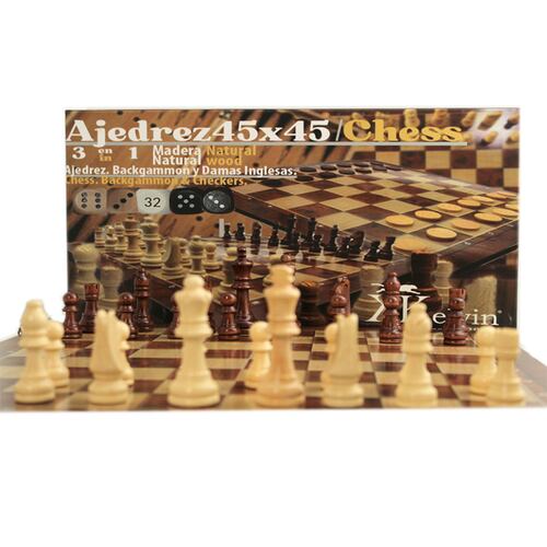 Juego de Mesa Kelvin Chess Set 3 en 1 Madera Ajedrez + Backgammon y Damas Inglesas