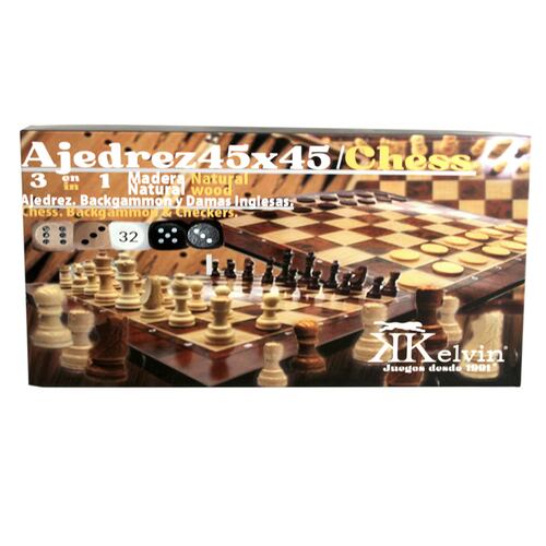 Juego de Mesa Kelvin Chess Set 3 en 1 Madera Ajedrez + Backgammon y Damas Inglesas