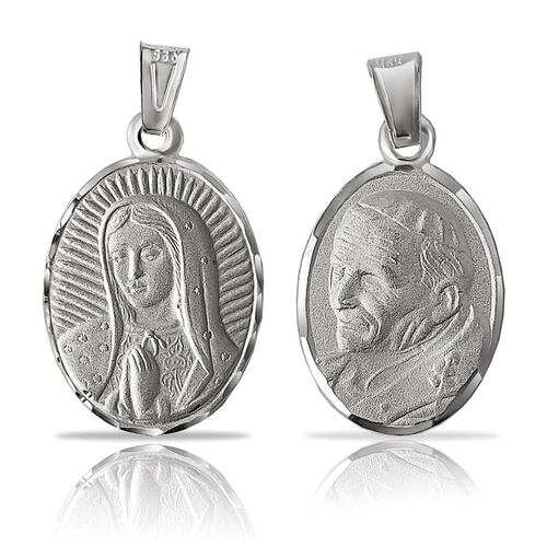 Medalla Oval Dos Caras Juan Pablo Y Virgen Plata.925