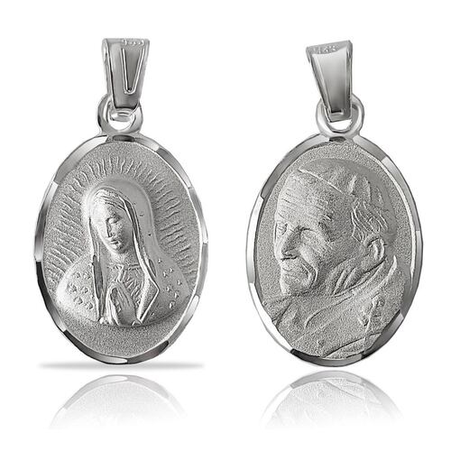 Medalla Oval Doble Cara, Virgen Cuerpo Completo Y Papá Ch. Plata .925