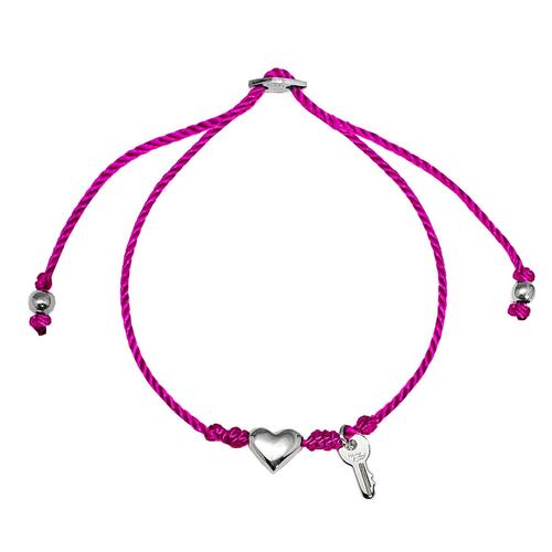 Pulsera Bésame corazón- llave hilo rosa