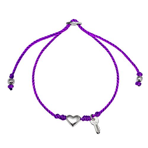 Pulsera Bésame corazón- llave hilo morado