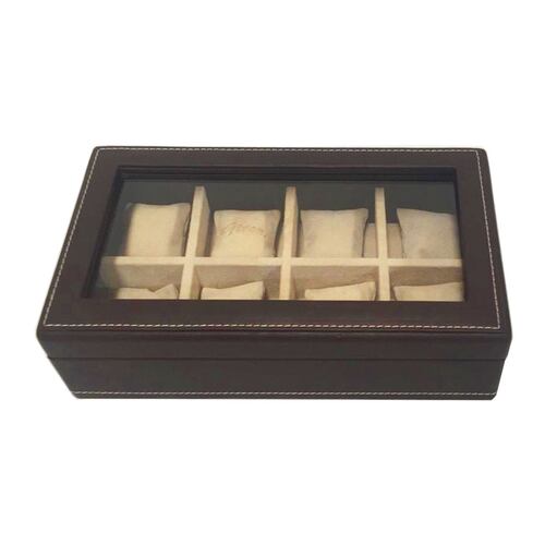 Estuche para 8 Relojes Girón de Piel Café Interior Beige