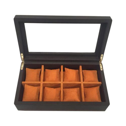 Estuche para 8 Relojes Girón de Piel Café Interior Naranja