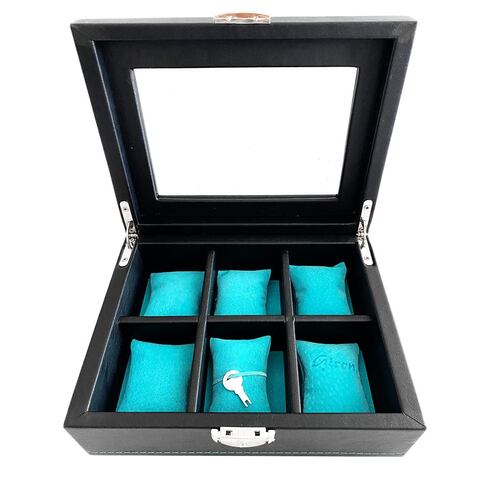 Estuche para 6 Relojes Girón de Piel Negro Interior Menta