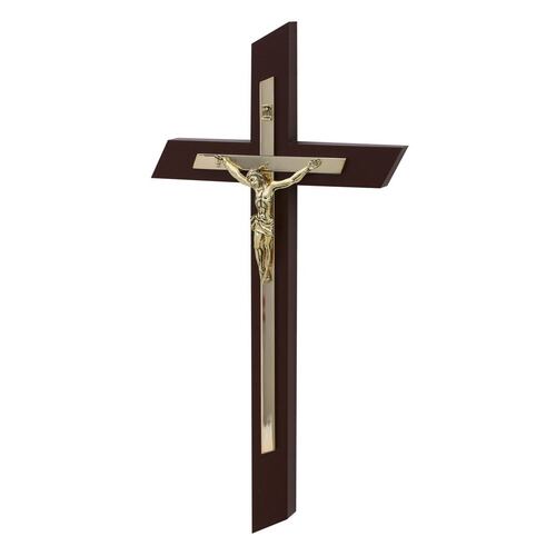 Cristo num. 10 solera liso en chocolate, elaborado en madera de pino y con chapa de oro, medidad de 33x17.5 cm