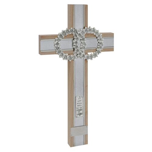 Cruz matrimonio en madra de pino con aros plata sin piedra