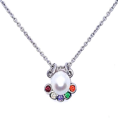 Gargantilla plata .925  Con una perla rodeada de circonias multicolor Accesorios Divertidos