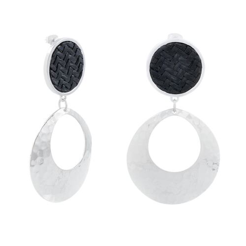Arete Gota Tejido Ratán Negro Rodio