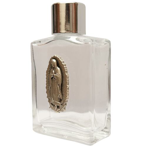 Botella Cristal Grueso Relieve Virgen de Guadalupe Plata para Agua Bendita 15 ml Cobaart